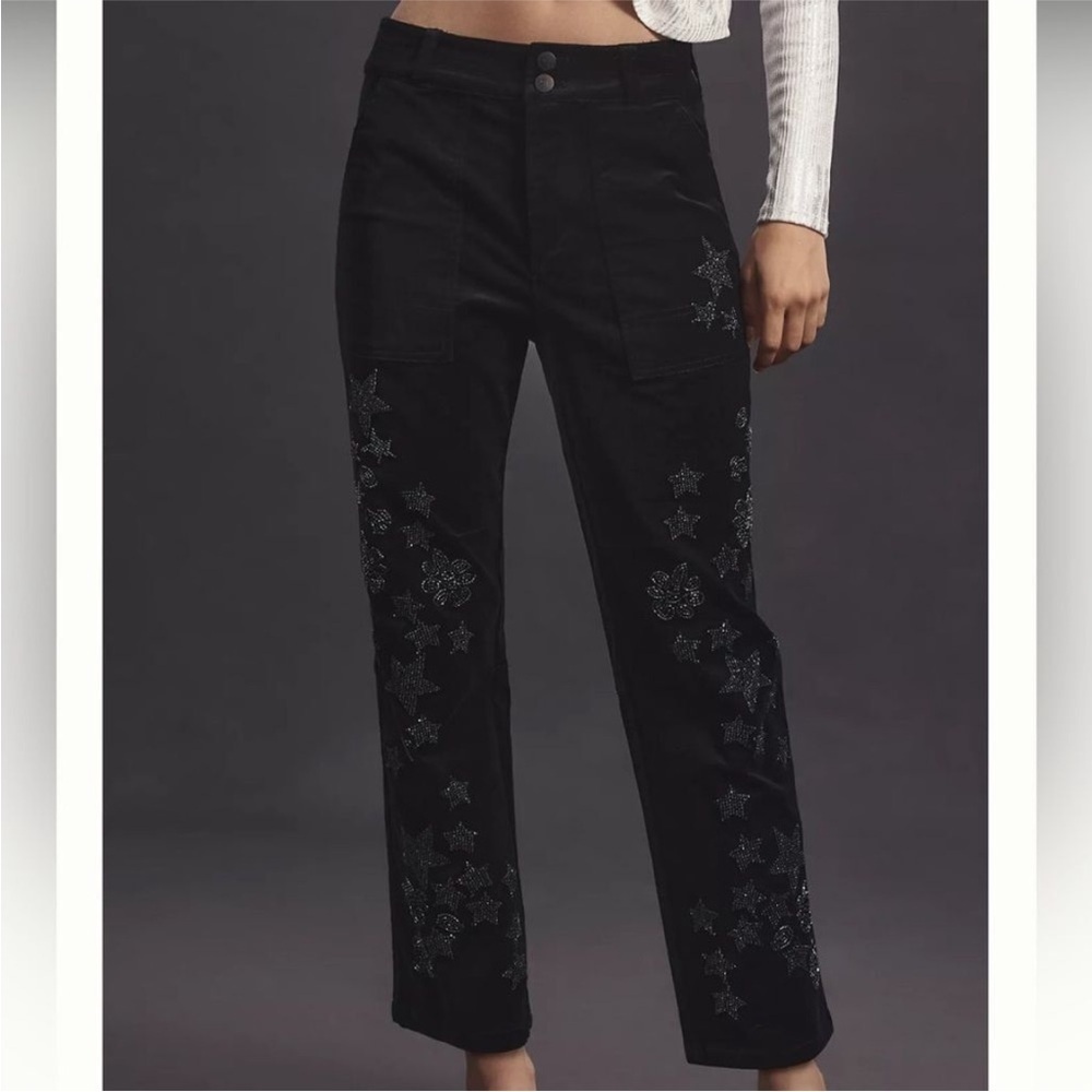 Anthropologie x Pilcro The Wanderer Star Embellished Velvet Pants Size 27 NWT